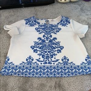 blue and white top